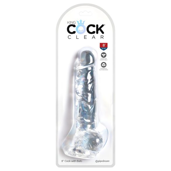 King Cock Clear 8 - sugekop, med testikler dildo (20cm)