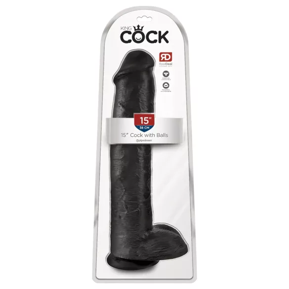 King Cock 15 - dildo med testikler og sugekop (38 cm, sort)