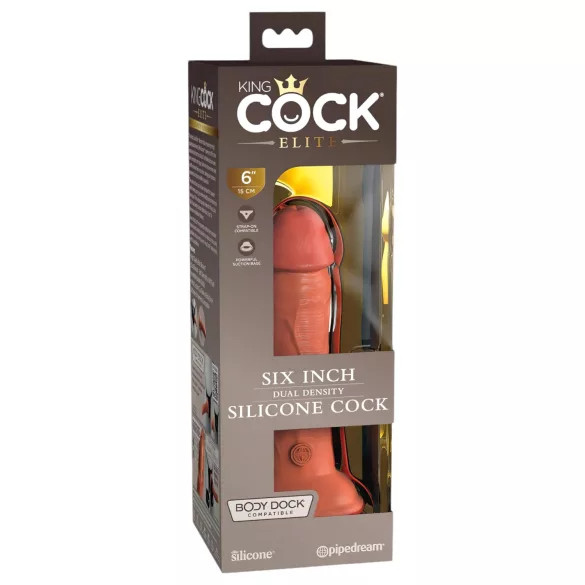 King Cock Elite 6 - realistisk dildo med sugekop - 15cm - mørk