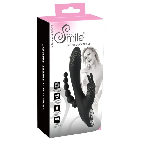 SMILE Triple - vibrator med 3 arme - genopladelig, vandtæt - sort