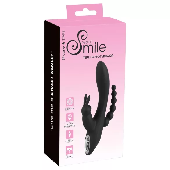 SMILE Triple - vibrator med 3 arme - genopladelig, vandtæt - sort