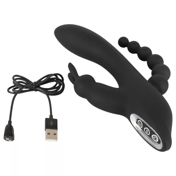 SMILE Triple - vibrator med 3 arme - genopladelig, vandtæt - sort