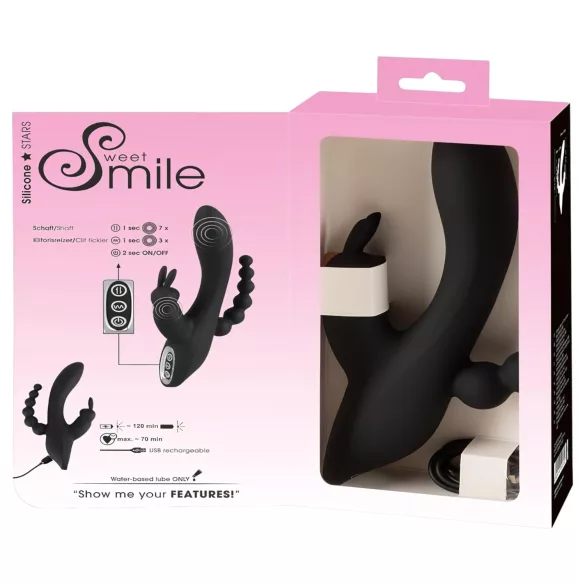 SMILE Triple - vibrator med 3 arme - genopladelig, vandtæt - sort