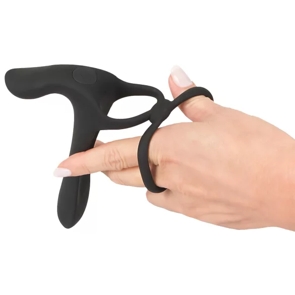 Black Velvets - vibrator og penisring - genopladelig 2i1 - sort