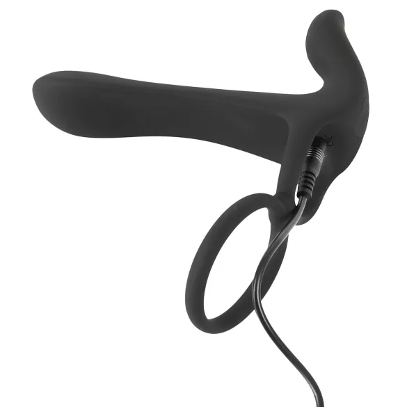 Black Velvets - vibrator og penisring - genopladelig 2i1 - sort