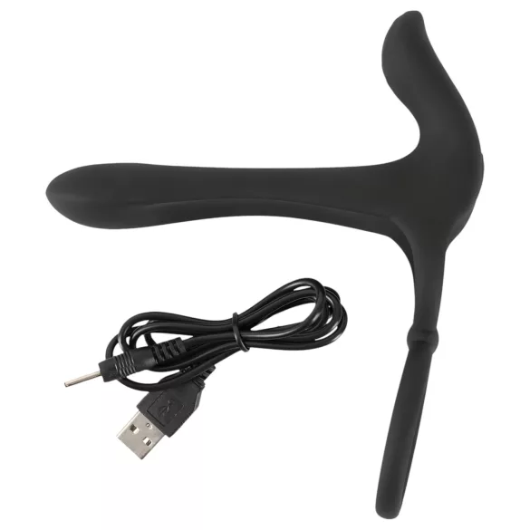 Black Velvets - vibrator og penisring - genopladelig 2i1 - sort