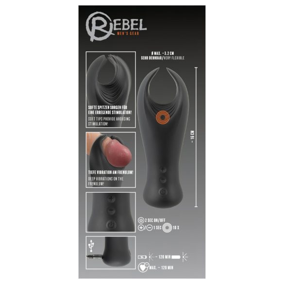 Rebel - penishovedvibrator med vibration - sort