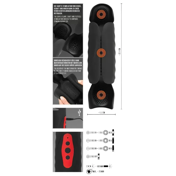 Rebel - penishovedvibrator med 3 motorer - sort