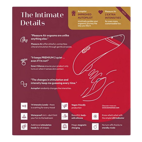 Womanizer Premium 2 - klitorisvibrator med lufttryk - rød