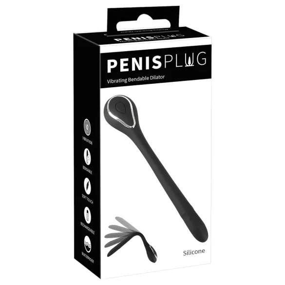 Penisplug dilator - genopladelig, vibrerende dilator (1 cm, sort)