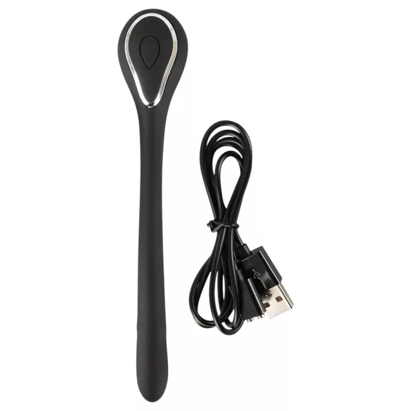 Penisplug dilator - genopladelig, vibrerende dilator (1 cm, sort)