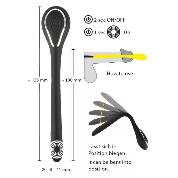 Penisplug dilator - genopladelig, vibrerende dilator (1 cm, sort)