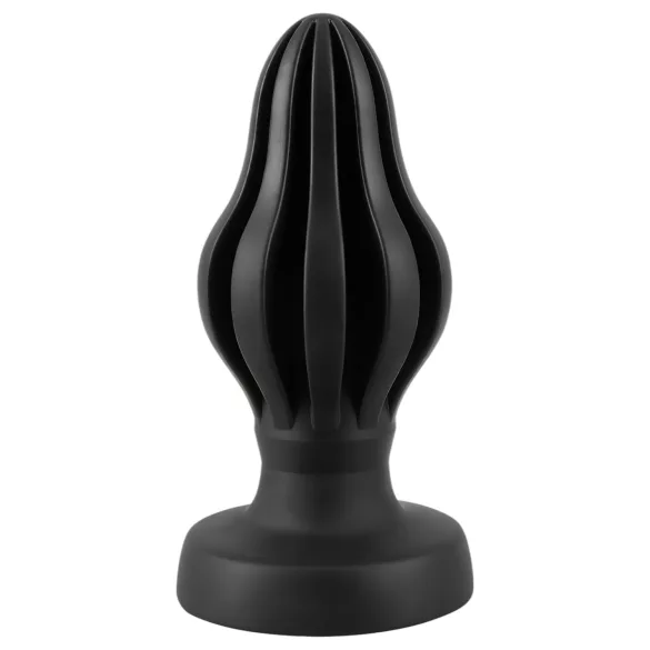 ANOS - rillet blød buttplug - 7 cm (sort)