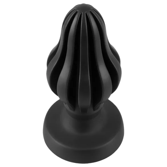 ANOS - rillet blød buttplug - 7 cm (sort)