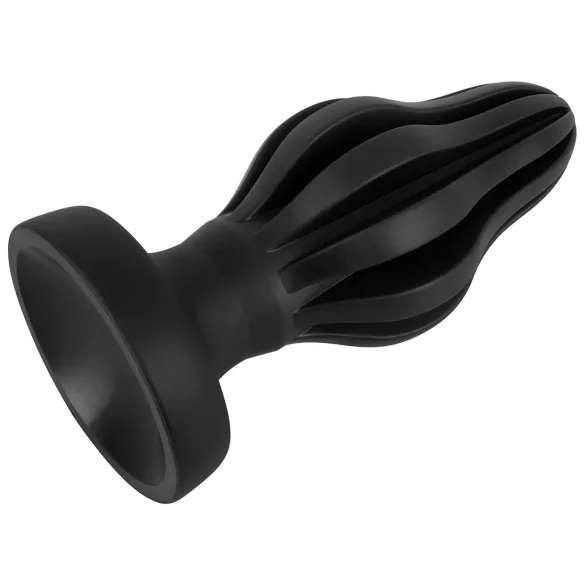 ANOS - rillet blød buttplug - 7 cm (sort)