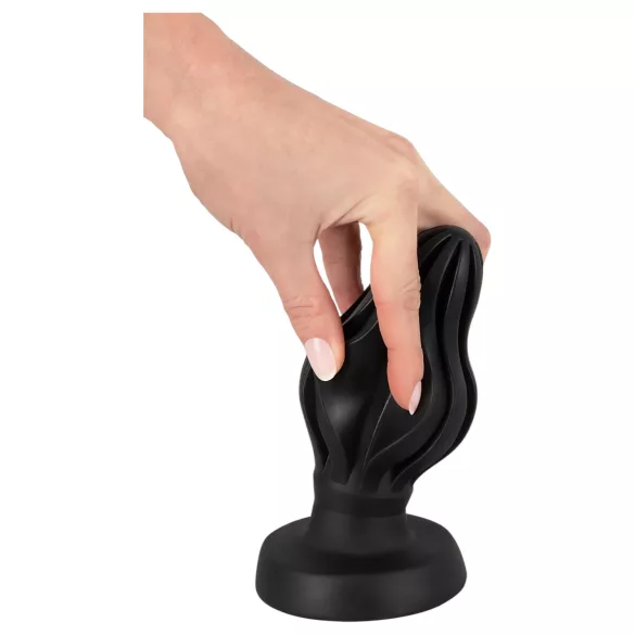 ANOS - rillet blød buttplug - 7 cm (sort)