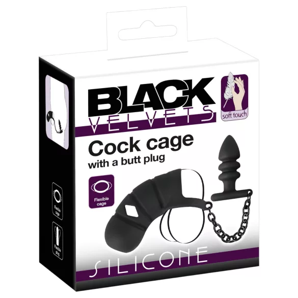 Black Velvets - silikone peniskurv med anal plug (sort)