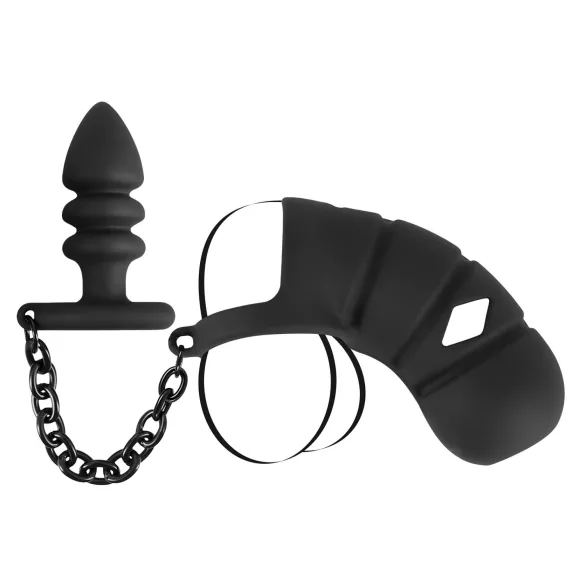 Black Velvets - silikone peniskurv med anal plug (sort)