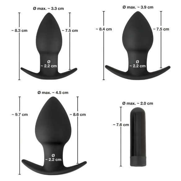 Black Velvets - anal vibrator sæt - genopladelig - 3 dele - sort