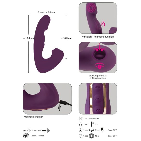 Javida - klitorisvibrator 4i1 - vibrator med sugefunktion - lilla