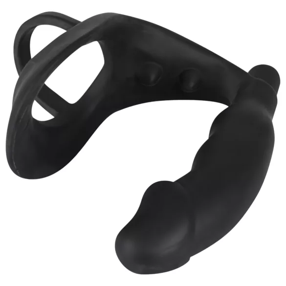 Black Velvets - analvibrator med penis- og kuglering - sort