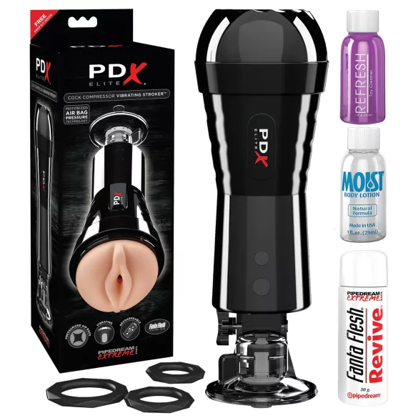 PDX Cock Compressor - masturbator med sug og vibration - sort