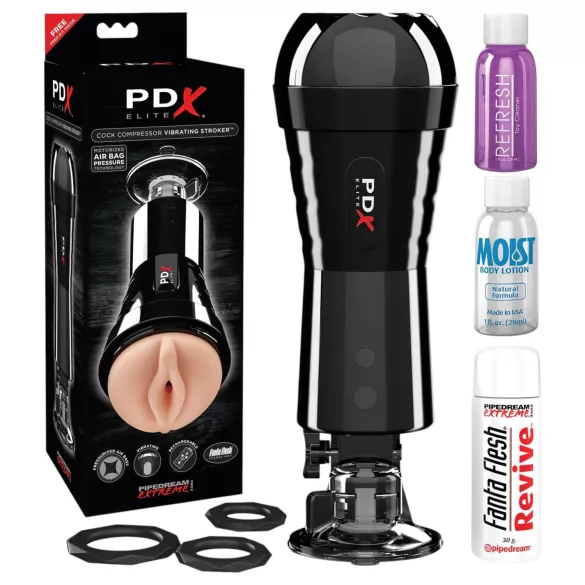 PDX Cock Compressor - masturbator med sug og vibration - sort