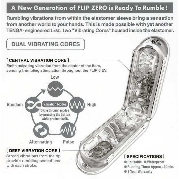 TENGA Flip Zero - vibratorisk masturbator - hvid