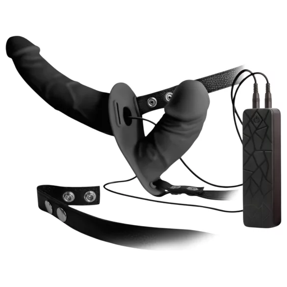 Double Thruster - strap-on dobbelt vibrator - sort