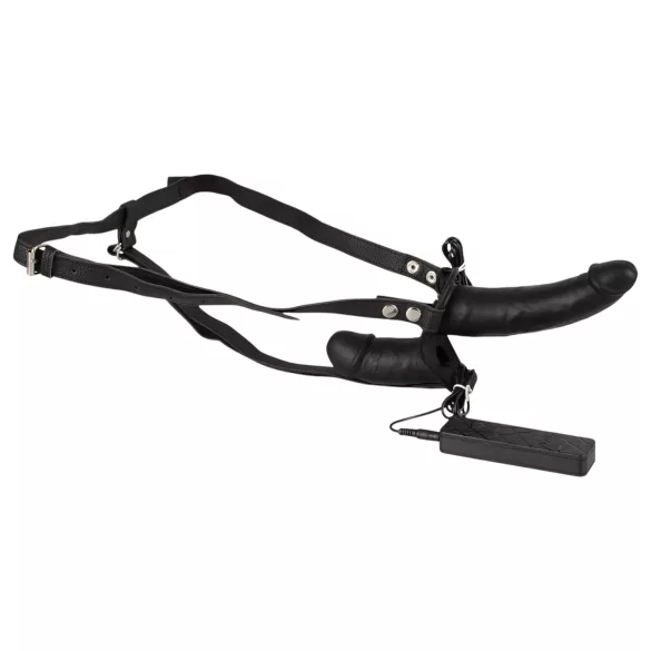 Double Thruster - strap-on dobbelt vibrator - sort