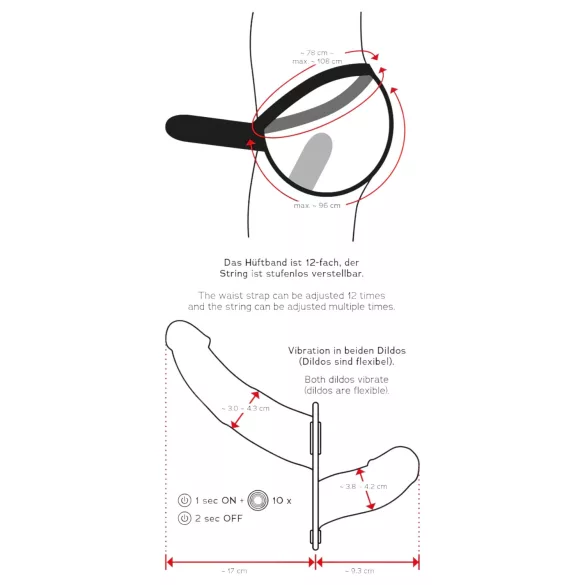 Double Thruster - strap-on dobbelt vibrator - sort