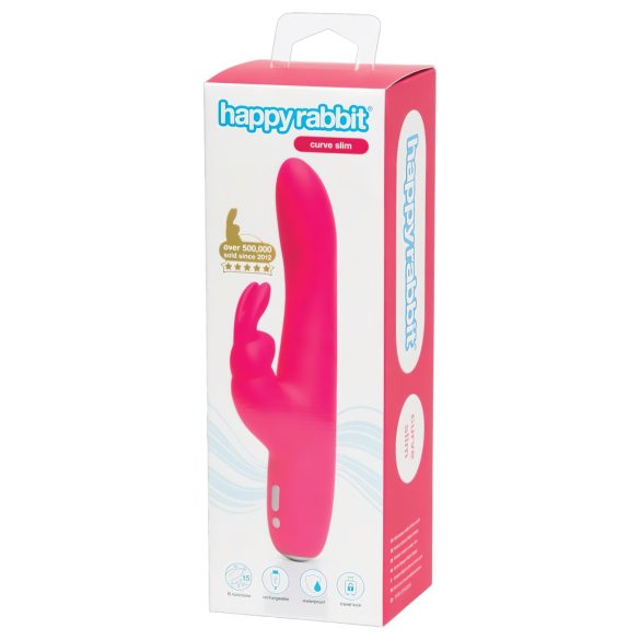 Happyrabbit - rabbitvibrator med buet skaft og klitorisarm - vandtæt - pink