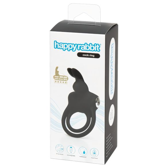 Happyrabbit Cock - vandtæt, genopladelig penis- og testikelring (sort)