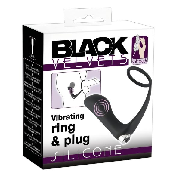 Black Velvets - analvibrator med penisring - sort