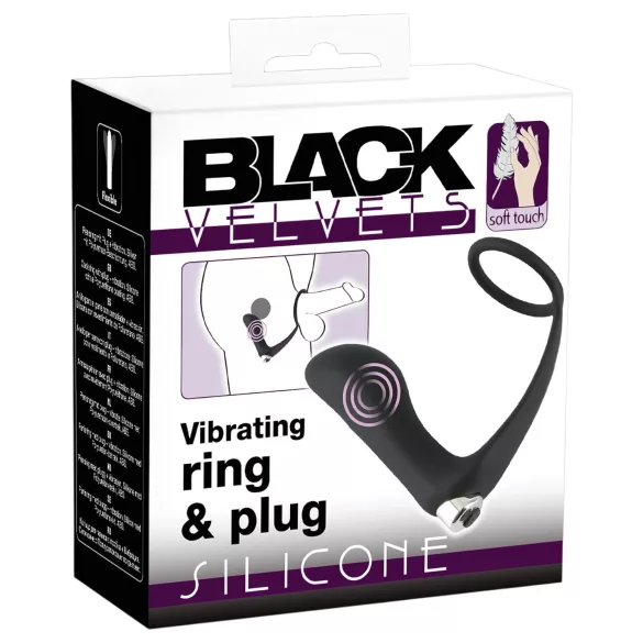Black Velvets - analvibrator med penisring - sort