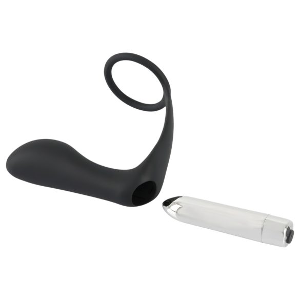 Black Velvets - analvibrator med penisring - sort