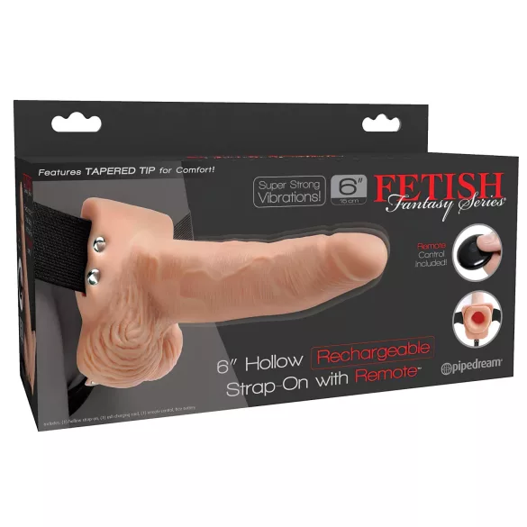 Fetish Strap-On 6 - hul strap-on dildo med vibrator - natur