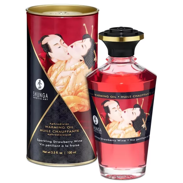 Shunga - varmende massageolie - champagne jordbær - 100ml