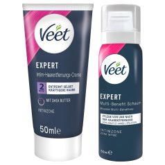   Veet - intim hårfjerningscreme og fugtgivende skum til kvinder (2×50 ml)