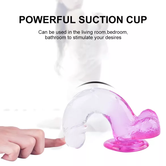 Sunfo - dildo med sugekop og testikler - 22cm - gennemsigtig lilla