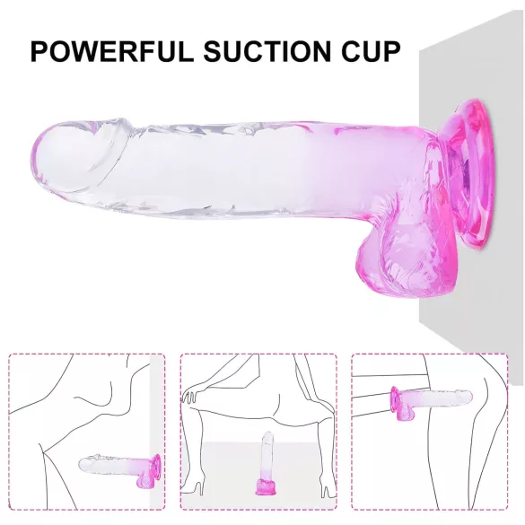 Sunfo - dildo med sugekop og testikler - 22cm - gennemsigtig lilla