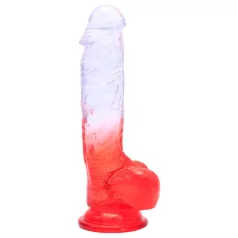   Sunfo - dildo med sugekop og testikler - 21cm - gennemsigtig rød