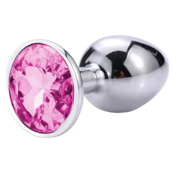 Sunfo - analplug med pink sten - metal sølv