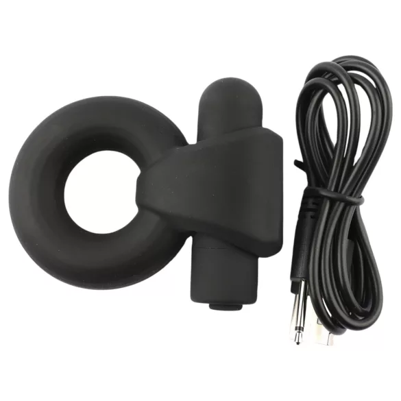 Pulselock Vantr - genopladelig vibrerende penis- og pungring (sort) - 25 mm