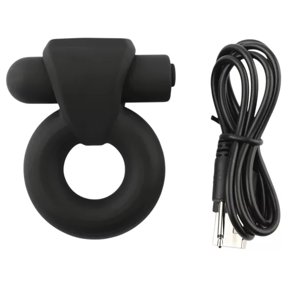 Pulselock Vantr - genopladelig vibrerende penis- og pungring (sort) - 25 mm