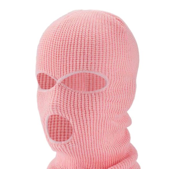 Balaclava - strikket oralsexmaske med 3 åbninger - pink