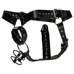 ZADO - læder tanga med dildo og 3 penisringe - L/XL