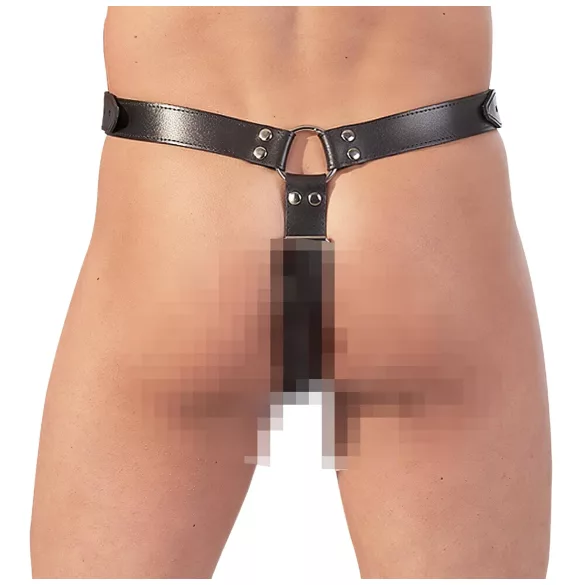 ZADO - læder tanga med dildo og 3 penisringe - L/XL