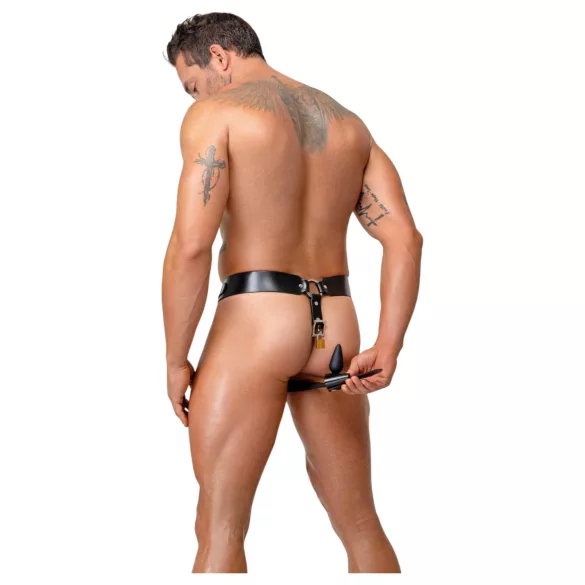 ZADO - sort læder kyskhedsbælte‑tanga med 2 hængelåse (S‑2XL)