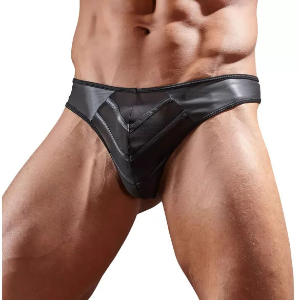 Skinnende - herretrusse - transparent indsats - sort